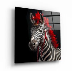 Kırmızı Saçlı Zebra Cam Tablo Özel Tasarım Ofis, Mutfak Çocuk Odası, Salon Dekorasyon