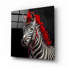 Kırmızı Saçlı Zebra Cam Tablo Özel Tasarım Ofis, Mutfak Çocuk Odası, Salon Dekorasyon