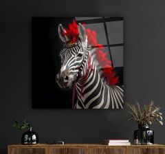 Kırmızı Saçlı Zebra Cam Tablo Özel Tasarım Ofis, Mutfak Çocuk Odası, Salon Dekorasyon