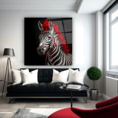 Kırmızı Saçlı Zebra Cam Tablo Özel Tasarım Ofis, Mutfak Çocuk Odası, Salon Dekorasyon
