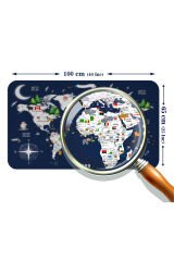 Eğitici ve Bayraklı Dünya Haritası Dünya Atlası Çocuk ve Bebek Odası Duvar Sticker-60x105-3819