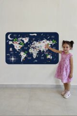 Eğitici ve Bayraklı Dünya Haritası Dünya Atlası Çocuk ve Bebek Odası Duvar Sticker-60x105-3819