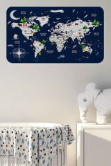 Eğitici ve Bayraklı Dünya Haritası Dünya Atlası Çocuk ve Bebek Odası Duvar Sticker-60x105-3819