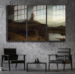 Ünlü Ressamlar ve Yapıtları Modern Yaşam Alanları İçin 3'lü Dikey Cam Tablo 341