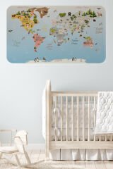 Eğitici Dünya Haritası Dünya Atlası Çocuk ve Bebek Odası Duvar Sticker -60x105-3824