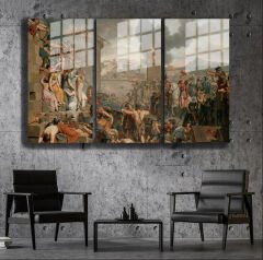 Ünlü Ressamlar ve Yapıtları Modern Yaşam Alanları İçin 3'lü Dikey Cam Tablo 348