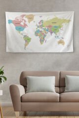 Duvar Örtüsü / Halısı Kanvas Kumaş Pastel Dünya Haritası  -3957