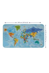 Türkçe Eğitici Ülke ve Başkent Detaylı Atlası Dünya Haritası Duvar Sticker -60x105-3831
