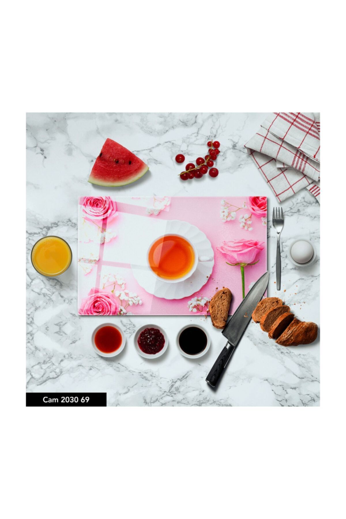 Antibakteriyel Cam Kesme Tahtası  Baskılı Kesim Tablası 25 x 35 cm