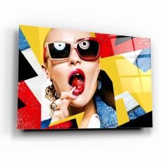 Pop Art Kadın Cam Tablo Özel Tasarım Ofis, Mutfak Çocuk Odası, Salon Dekorasyon