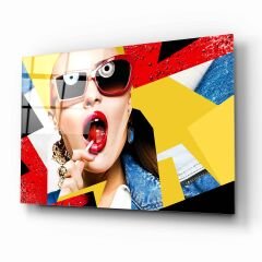 Pop Art Kadın Cam Tablo Özel Tasarım Ofis, Mutfak Çocuk Odası, Salon Dekorasyon