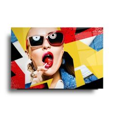 Pop Art Kadın Cam Tablo Özel Tasarım Ofis, Mutfak Çocuk Odası, Salon Dekorasyon