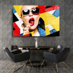Pop Art Kadın Cam Tablo Özel Tasarım Ofis, Mutfak Çocuk Odası, Salon Dekorasyon