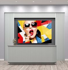 Pop Art Kadın Cam Tablo Özel Tasarım Ofis, Mutfak Çocuk Odası, Salon Dekorasyon