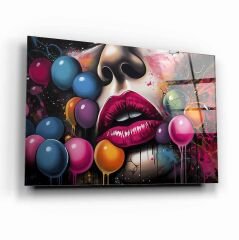 Pop Art Kadın Cam Tablo Özel Tasarım Ofis, Mutfak Çocuk Odası, Salon Dekorasyon