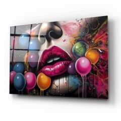 Pop Art Kadın Cam Tablo Özel Tasarım Ofis, Mutfak Çocuk Odası, Salon Dekorasyon