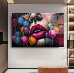 Pop Art Kadın Cam Tablo Özel Tasarım Ofis, Mutfak Çocuk Odası, Salon Dekorasyon