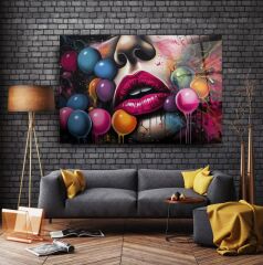 Pop Art Kadın Cam Tablo Özel Tasarım Ofis, Mutfak Çocuk Odası, Salon Dekorasyon