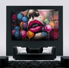 Pop Art Kadın Cam Tablo Özel Tasarım Ofis, Mutfak Çocuk Odası, Salon Dekorasyon