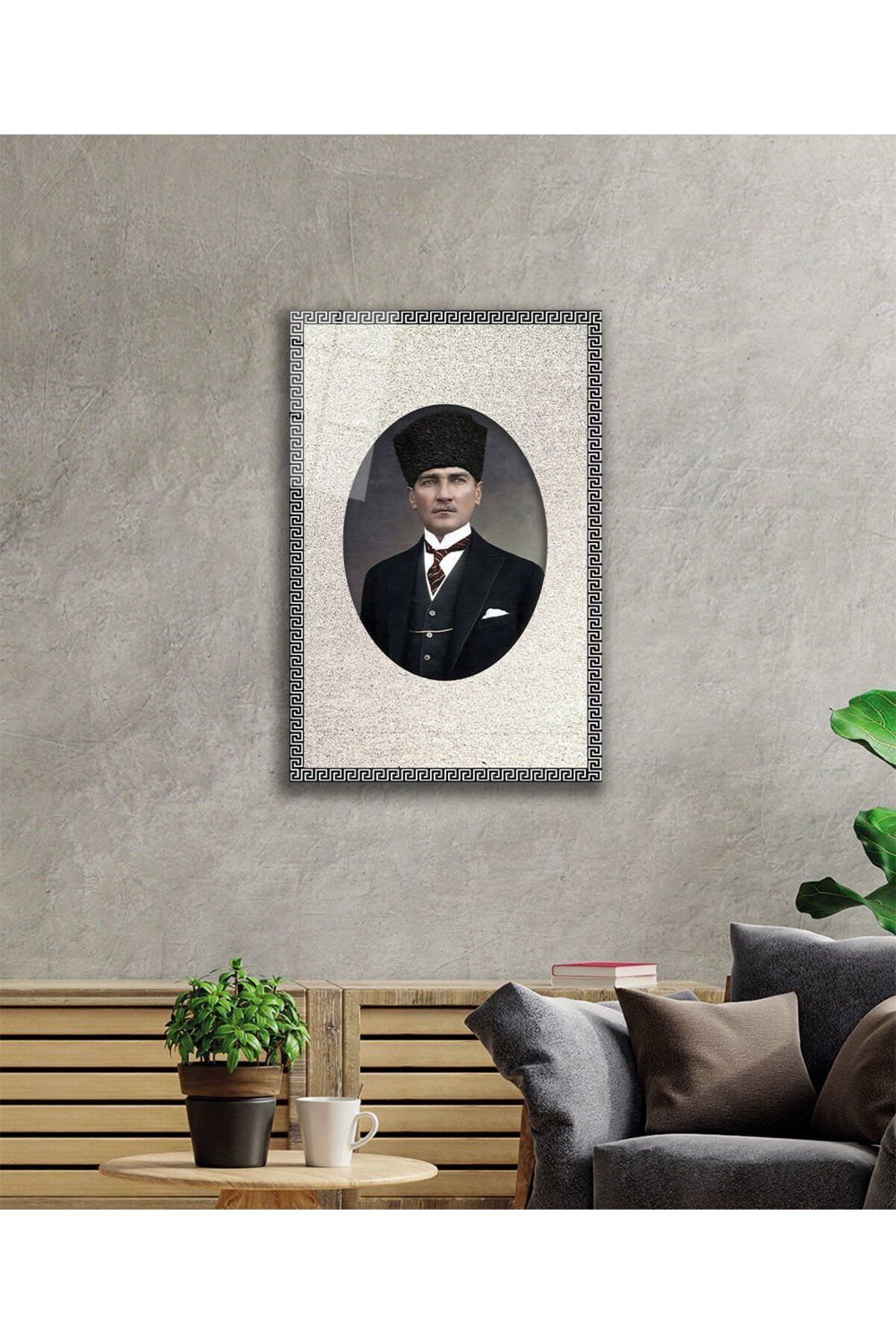 Çerçeveli Atatürk Portresi Cam Tablo, Ev Ve Ofis Duvar Dekoru,  Büyük Temperli Cam Tablo