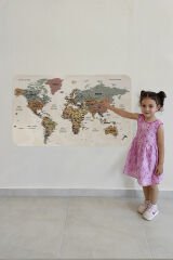 Türkçe Eğitici Ülke ve Başkent Okyanus Detaylı Atlası  Dünya Haritası Duvar Sticker -60x105-3838