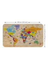 Ahşap Görünümlü Eğitici Detaylı Atlası Dünya Haritası Duvar Sticker -60x105-3842