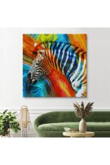 Renkli Zebra Yağlıboya Görünüm Dekoratif Kanvas Duvar Tablosu-5843