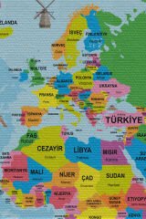 Duvar Örtüsü / Halısı Detaylı Güncel Türkçe Dünya Haritası  Kaliteli Kanvas Kumaş-3976