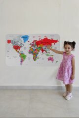 Eğitici Ülke ve Başkent Detaylı Atlası Dünya Haritası Duvar Sticker -60x105-3853