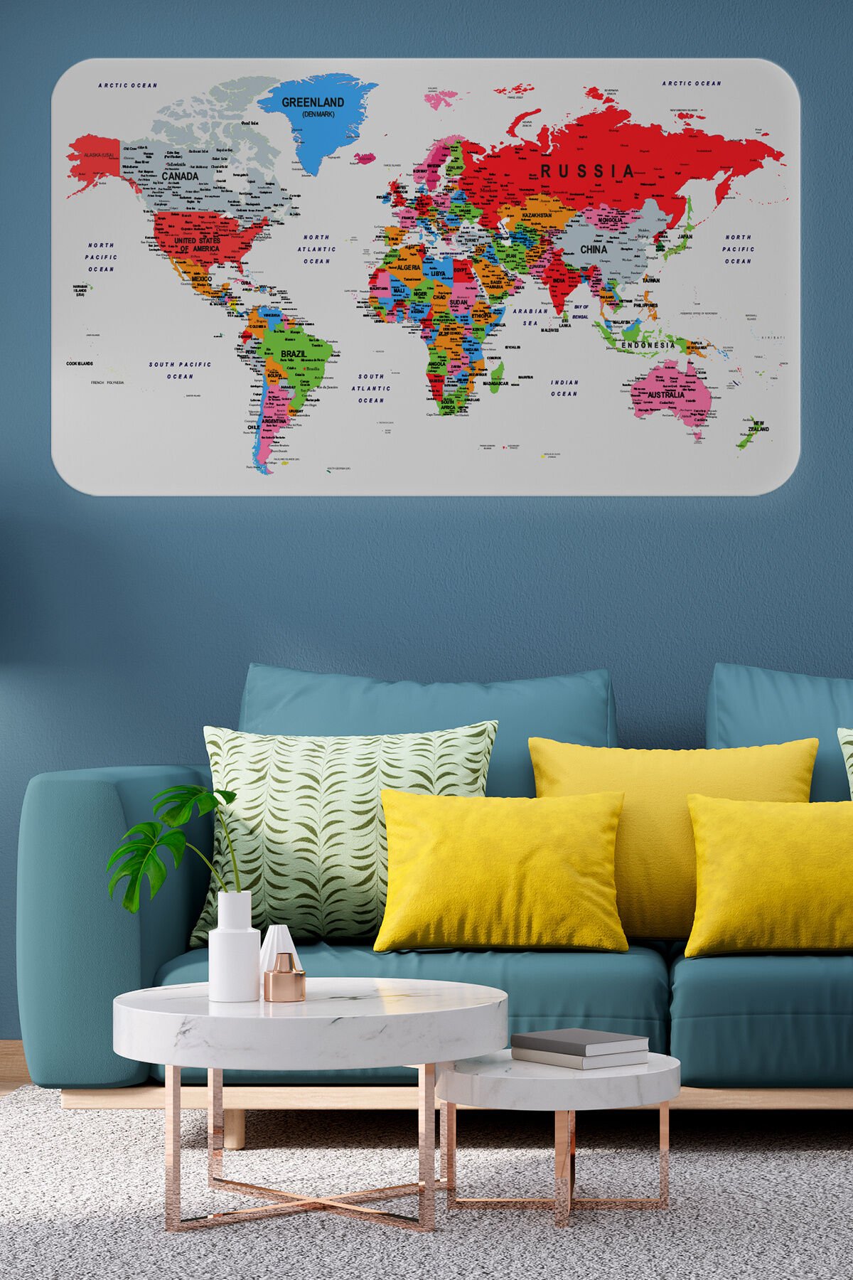Eğitici Ülke ve Başkent Detaylı Atlası Dünya Haritası Duvar Sticker -60x105-3853