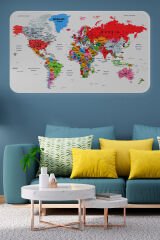 Eğitici Ülke ve Başkent Detaylı Atlası Dünya Haritası Duvar Sticker -60x105-3853