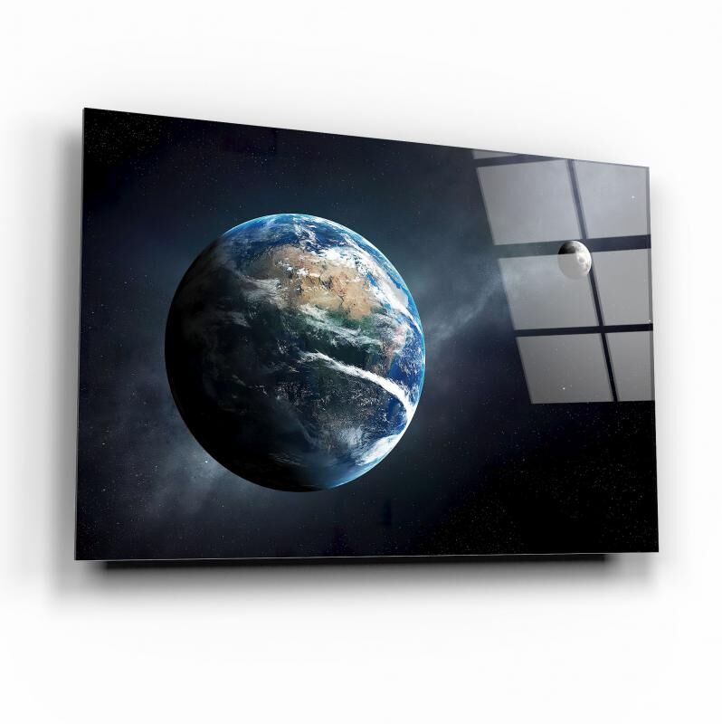 Dünya Ve Ay Cam Tablo Özel Tasarım Ofis, Mutfak Çocuk Odası, Salon Dekorasyon