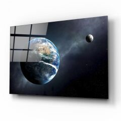 Dünya Ve Ay Cam Tablo Özel Tasarım Ofis, Mutfak Çocuk Odası, Salon Dekorasyon