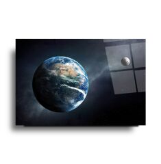 Dünya Ve Ay Cam Tablo Özel Tasarım Ofis, Mutfak Çocuk Odası, Salon Dekorasyon