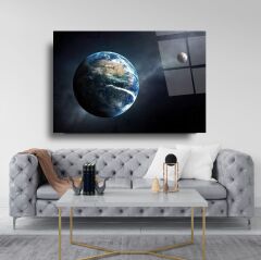 Dünya Ve Ay Cam Tablo Özel Tasarım Ofis, Mutfak Çocuk Odası, Salon Dekorasyon