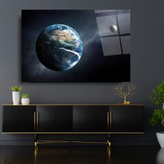 Dünya Ve Ay Cam Tablo Özel Tasarım Ofis, Mutfak Çocuk Odası, Salon Dekorasyon