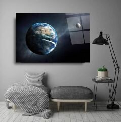 Dünya Ve Ay Cam Tablo Özel Tasarım Ofis, Mutfak Çocuk Odası, Salon Dekorasyon