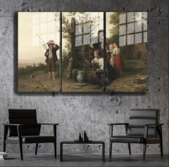 Ünlü Ressamlar ve Yapıtları Modern Yaşam Alanları İçin 3'lü Dikey Cam Tablo 385