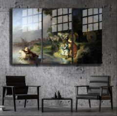 Ünlü Ressamlar ve Yapıtları Modern Yaşam Alanları İçin 3'lü Dikey Cam Tablo 391