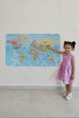Türkçe Eğitici Ülke ve Başkent Okyanus Detaylı Atlası  Dünya Haritası Duvar Sticker -60x105-3869