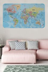Türkçe Eğitici Ülke ve Başkent Okyanus Detaylı Atlası  Dünya Haritası Duvar Sticker -60x105-3869