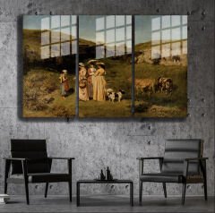 Ünlü Ressamlar ve Yapıtları Modern Yaşam Alanları İçin 3'lü Dikey Cam Tablo 405