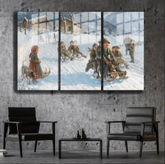 Ünlü Ressamlar ve Yapıtları Modern Yaşam Alanları İçin 3'lü Dikey Cam Tablo 416