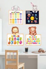 Sevimli Hayvanlar Çarpım Tablosu Alfabe Sayılar Güneş Sİstemi Eğitici Set Çocuk Odası Duvar Sticker