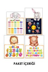 Sevimli Hayvanlar Çarpım Tablosu Alfabe Sayılar Güneş Sİstemi Eğitici Set Çocuk Odası Duvar Sticker