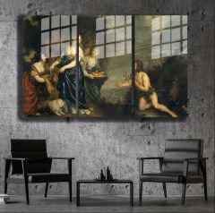 Ünlü Ressamlar ve Yapıtları Modern Yaşam Alanları İçin 3'lü Dikey Cam Tablo 424
