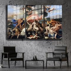 Ünlü Ressamlar ve Yapıtları Modern Yaşam Alanları İçin 3'lü Dikey Cam Tablo 433