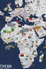 Duvar Örtüsü Çocuk Odası  Dünya Haritası Kaliteli Kanvas Duvar Halısı-4044