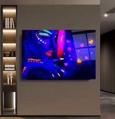 Neon Kadın Cam Tablo Özel Tasarım Ofis, Mutfak Çocuk Odası, Salon Dekorasyon