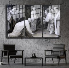 Ünlü Ressamlar ve Yapıtları Modern Yaşam Alanları İçin 3'lü Dikey Cam Tablo 455